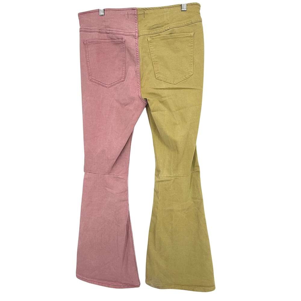 Free People‎ Flare Pants Womens 32 Pink Green Excellent Two Tone Split Leg Bell - Picture 2 of 10
